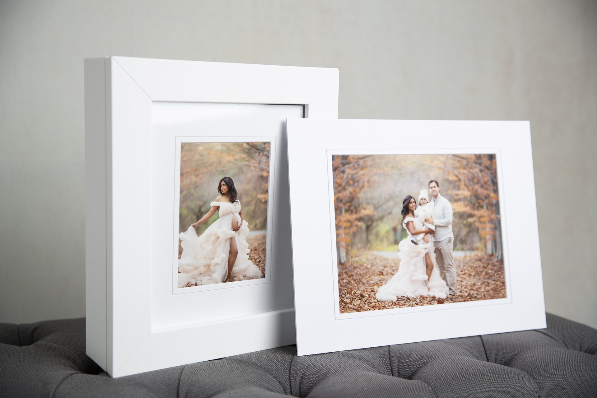 custom artwork fine art prints from a maternity session in white reveal box