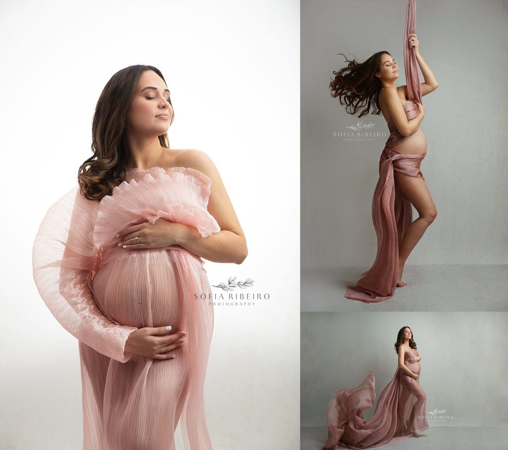 studio maternity session in pink