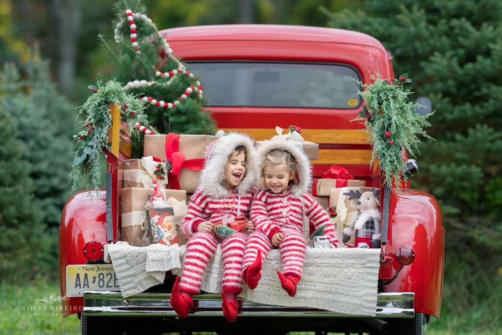 2024 hooliday mini sessions tree farm boys in striped outfits