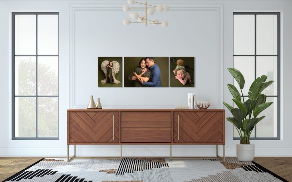 newborn wall art gallery featuring three prints 