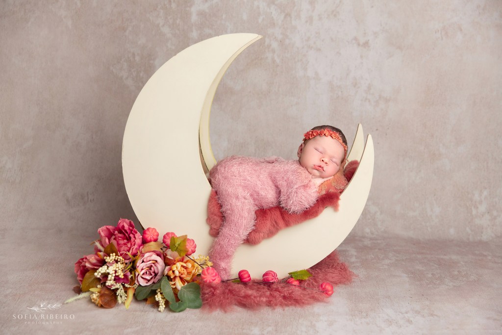 bridgewater nj photographer, newborn baby girl in moon prop
