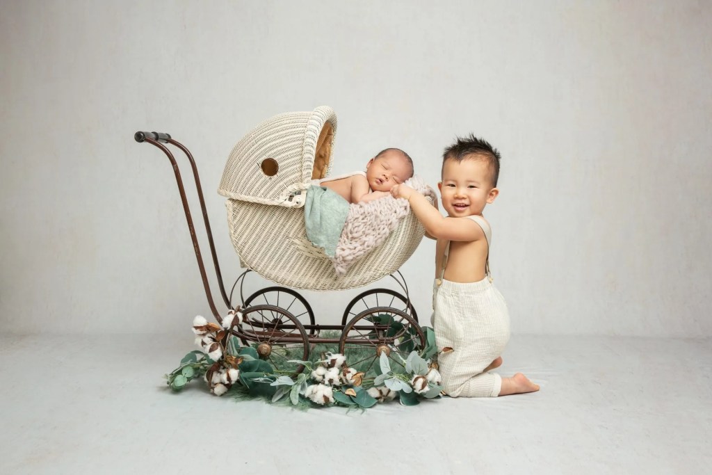 newborn baby in carriage with big brother, are newborn photos worth it