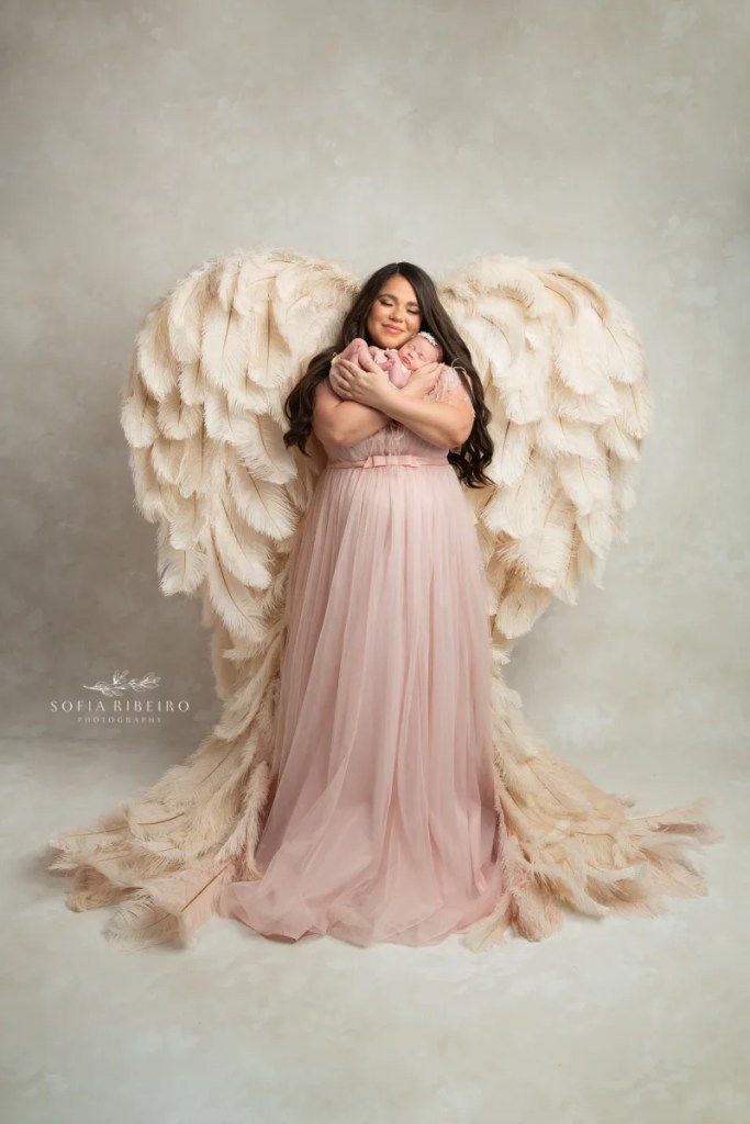 chester new jersey newborn photographer, mom and baby with wings