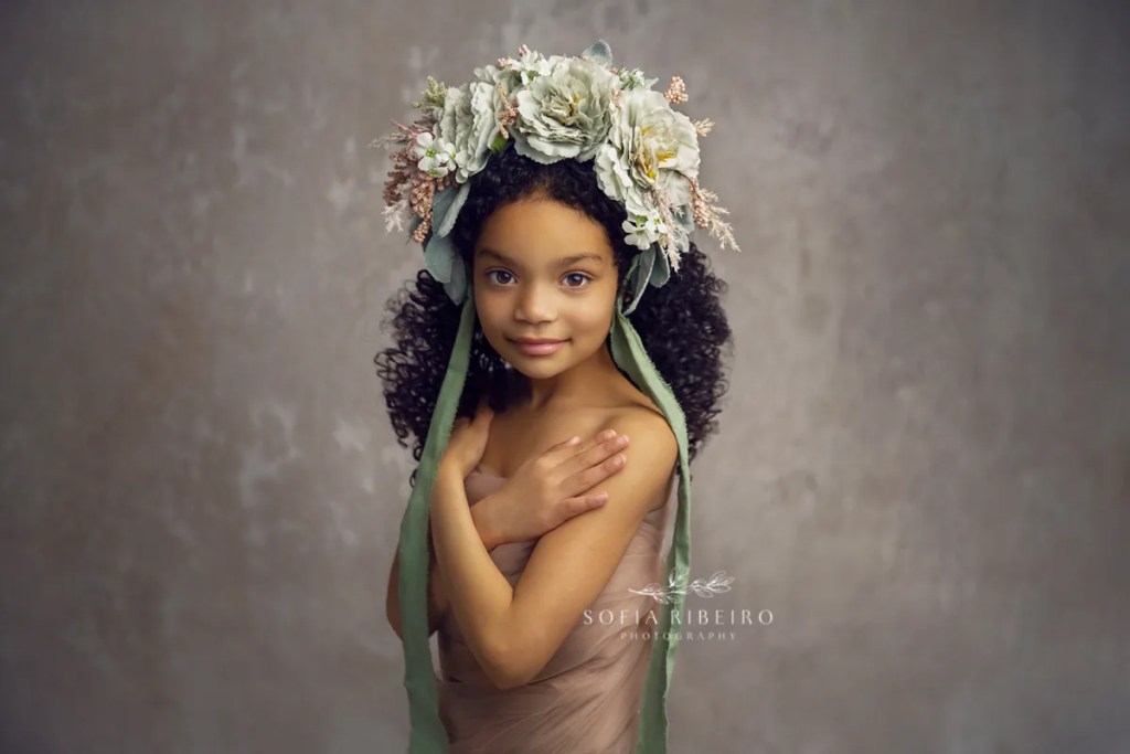 fine art children's photographer nj, girl with headpiece and tulle