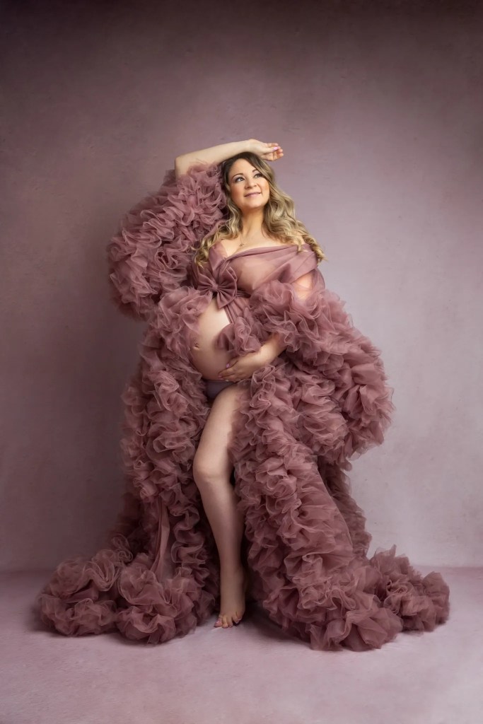 where to shop for maternity dresses, katharina hakaj couture, k.h. fashion, barbara robe purple