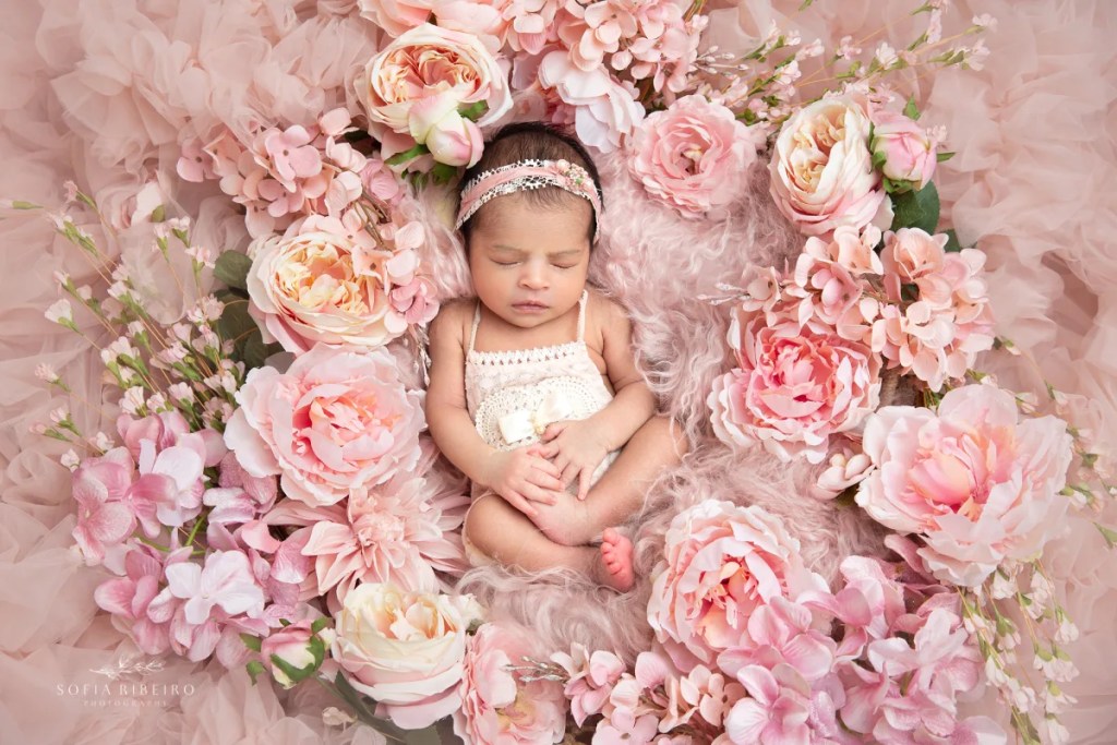 montclair nj newborn photographer, baby girl in flowers sleeping