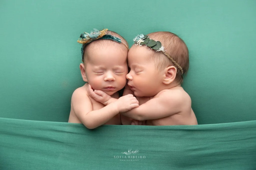 springfield nj newborn photographer, twin babies holding each other and giving a kiss