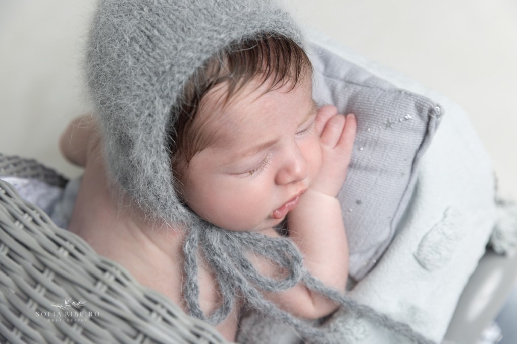 baby boy in grey carriage with linden nj newborn photographer