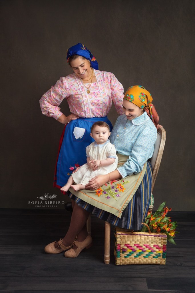 casa do ribatejo newark nj, portuguese rancho, mom, daughter, and grandbaby together in traditional attire