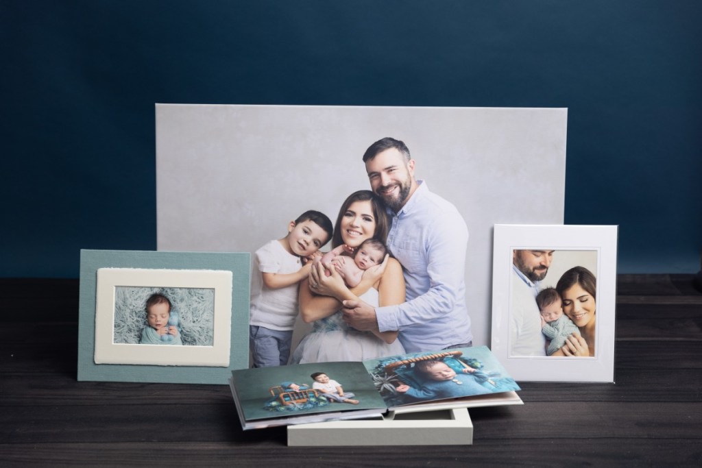 nj newborn photographer wall art collection of canvas with smaller prints and album