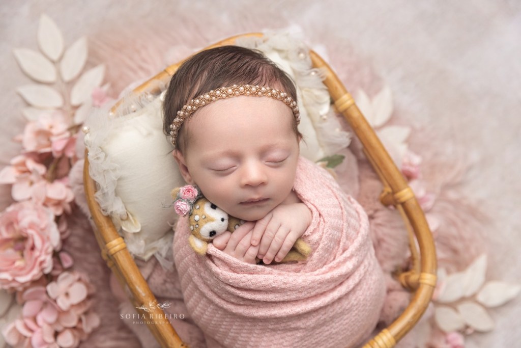 kearny nj newborn photographer, baby in pink and woodland