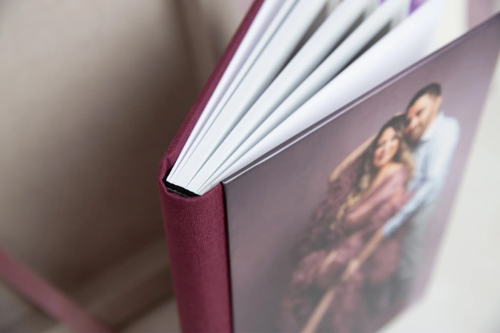 custom maternity album with shades of purple cover