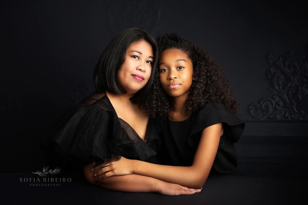 formal studio family session with nj family photographer sofia ribeiro photography, mom with teenage daughter in black