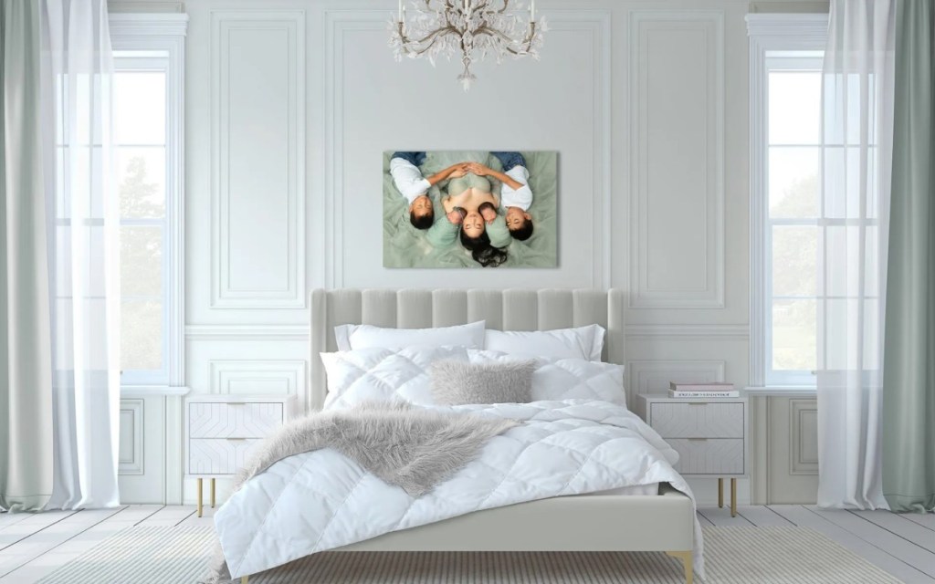 newborn photo session wall art piece of mom laying down with babies