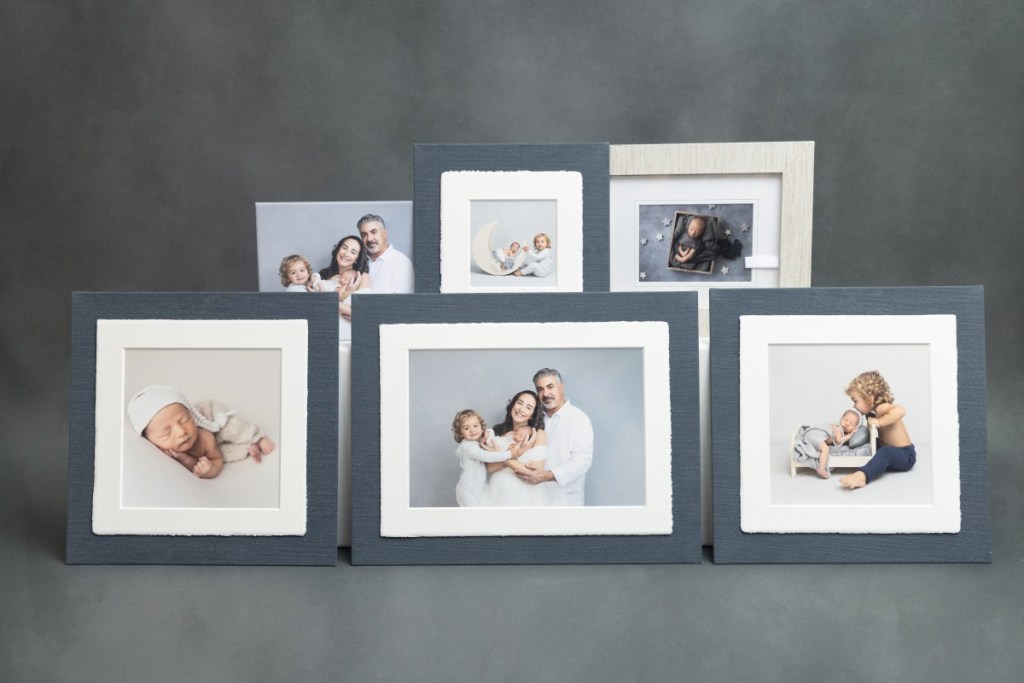 a collection of amalfi panels featuring a newborn baby's photo session artwork collection