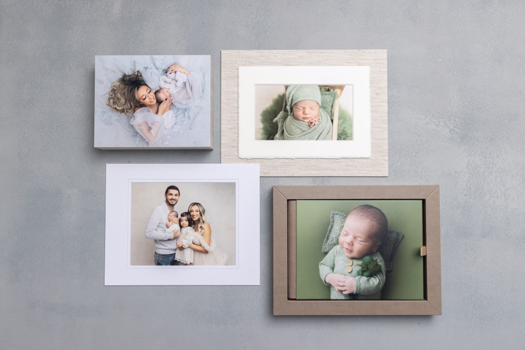 a collection of artwork from a newborn photo session with a new jersey photographer