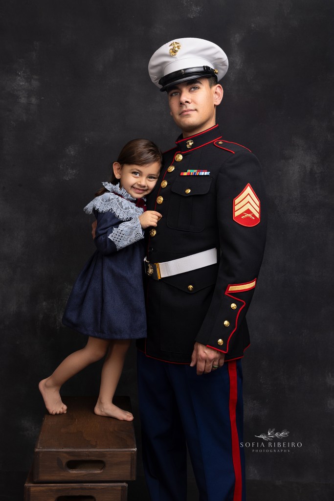 dad poses in dress blues with daughter with roselle park nj photographer