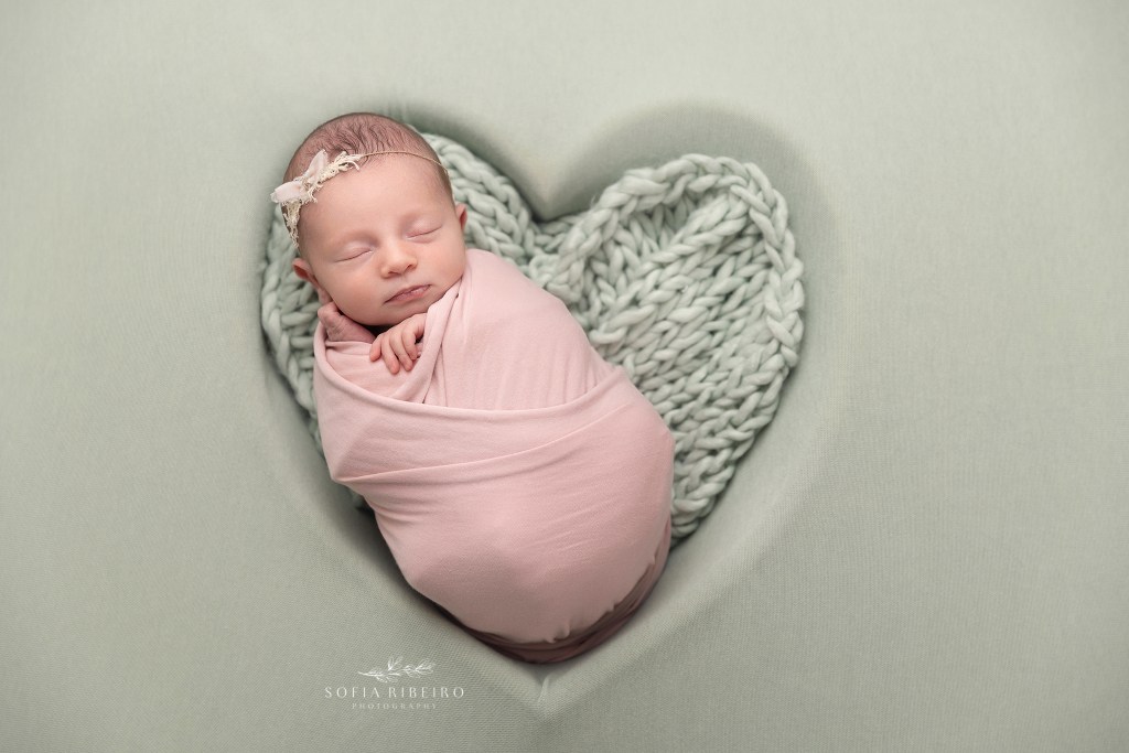 monroe nj newborn photographer captures baby girl in a heart prop