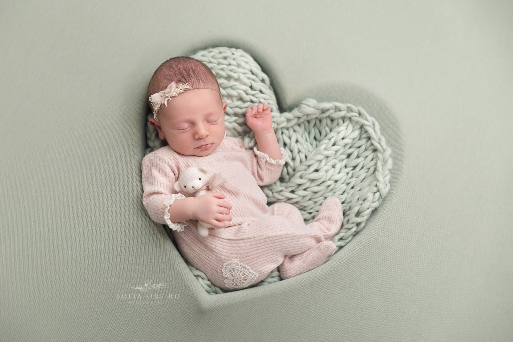 monroe nj newborn photographer captures baby girl in a heart prop