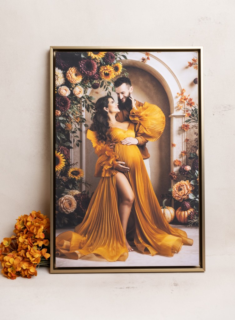 nj maternity photographer specializes in fine art printing like this gilded canvas from italy