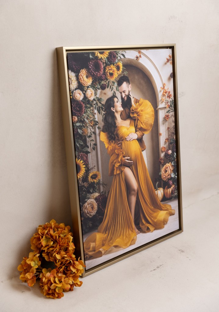 nj maternity photographer specializes in fine art printing like this gilded canvas from italy