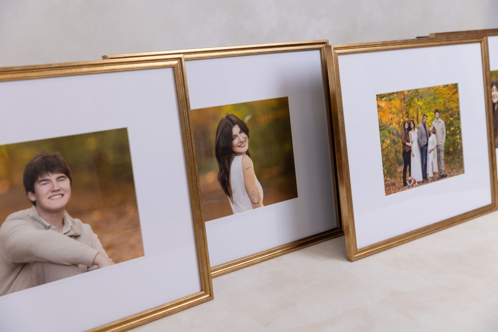 new jersey family photographer captures a gorgeous fall family photo outdoors shown displayed in a gold frame