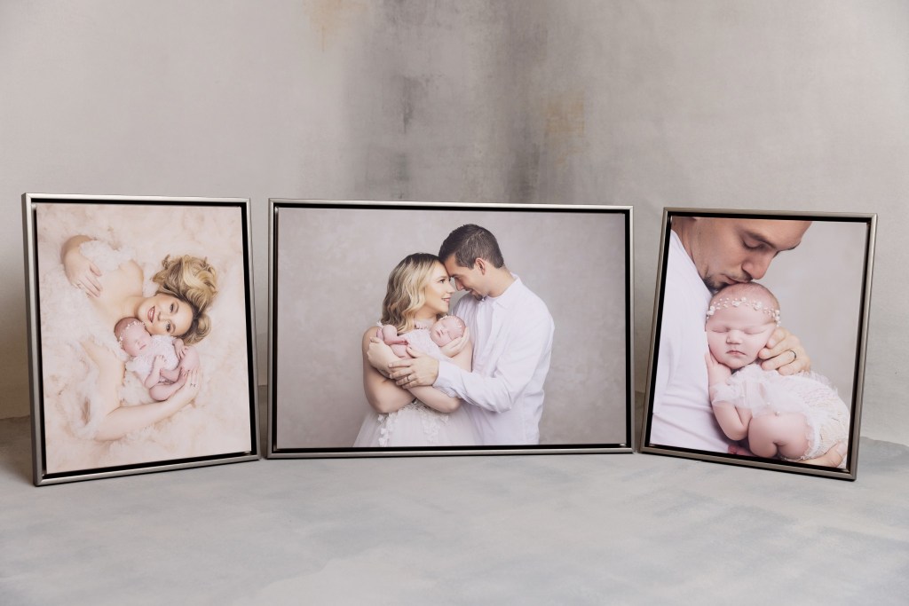 nj newborn photographer creates striking canvas framed prints of her clients first moments with baby