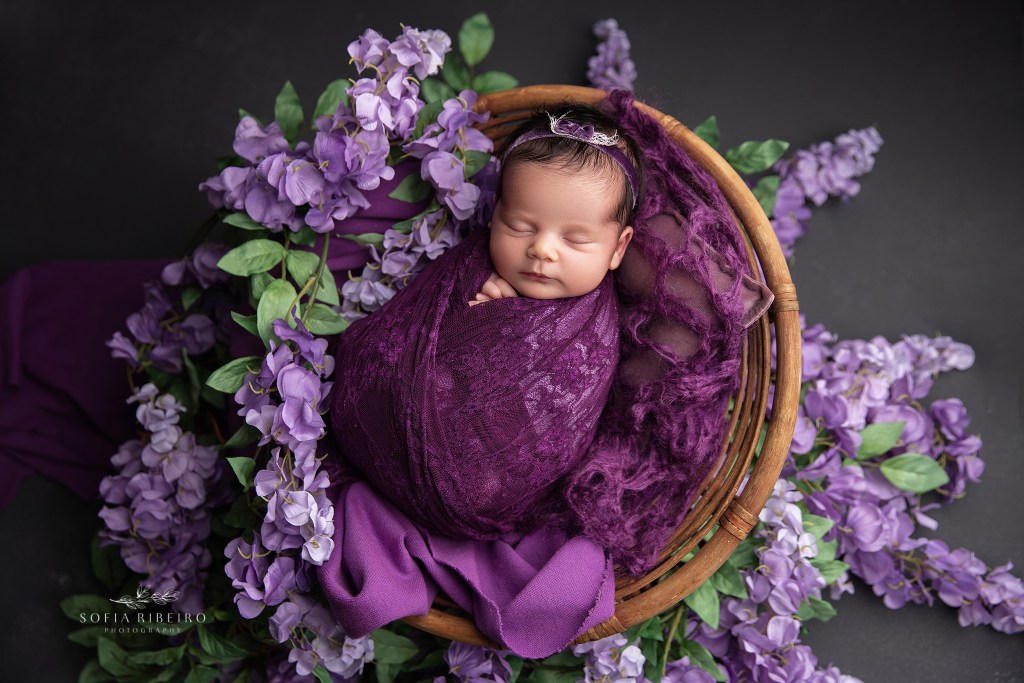 hanover nj newborn photographer creates a dramatic portrait with baby girl in flowers