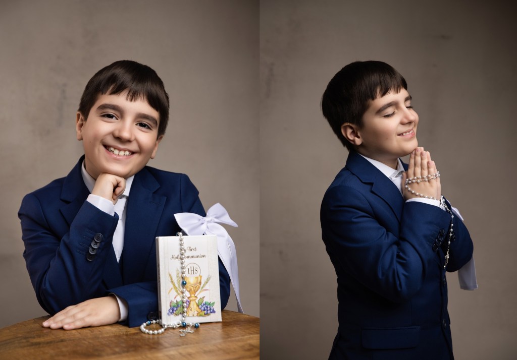 a clark nj communion photographer captures a sweet portrait of a young boy to celebrate his first holy communion