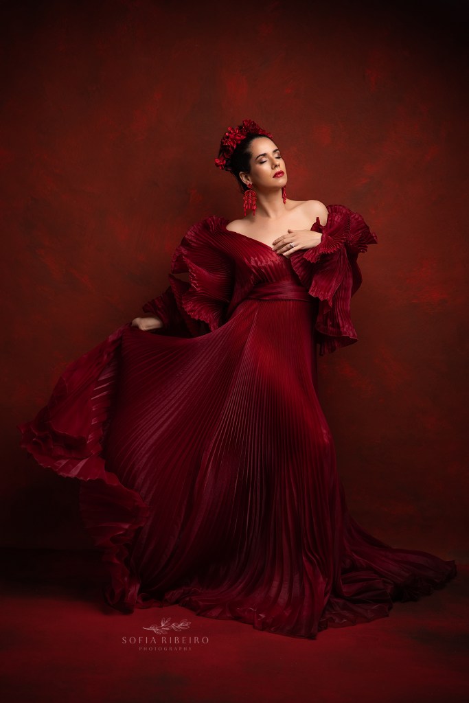 movement adds to the drama of a pleated dress for portraits in nj for a 40th birthday session