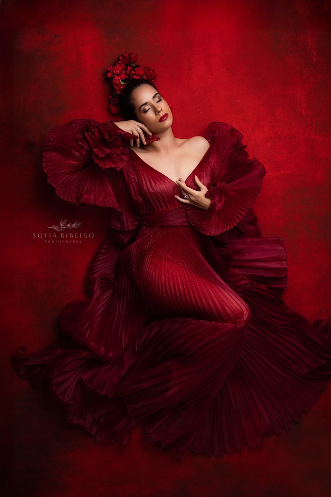 nj motherhood photographer captures a 40th birthday portrait session in red