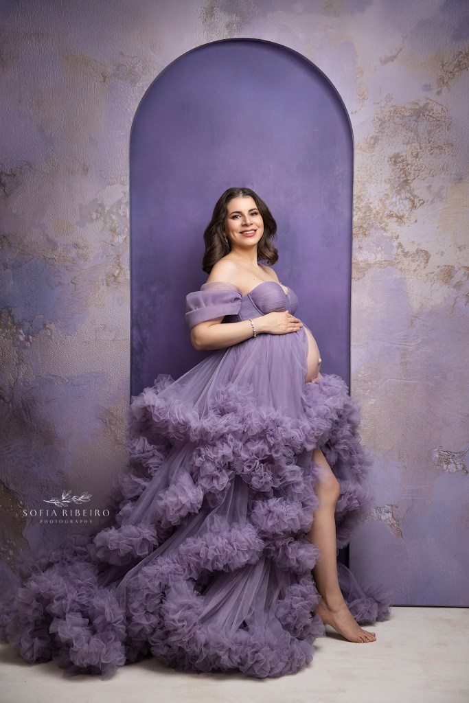 east hanover nj maternity photographer captures a mom to be elegantly in tones of purple