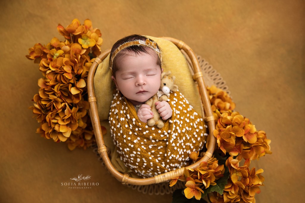 haddonfield nj newborn photographer poses baby girl in yellow tones
