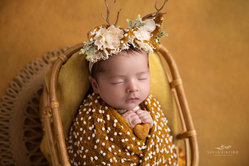 shades of mustard gold for a newborn portrait