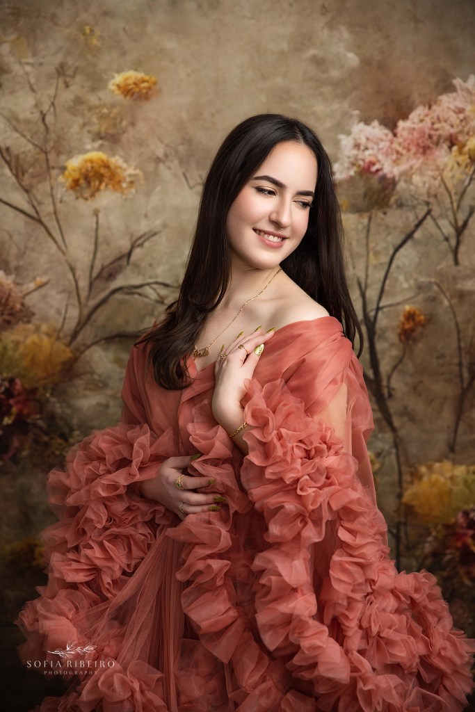 sweet 16 portraits in dramatic gowns in a studio session in new jersey