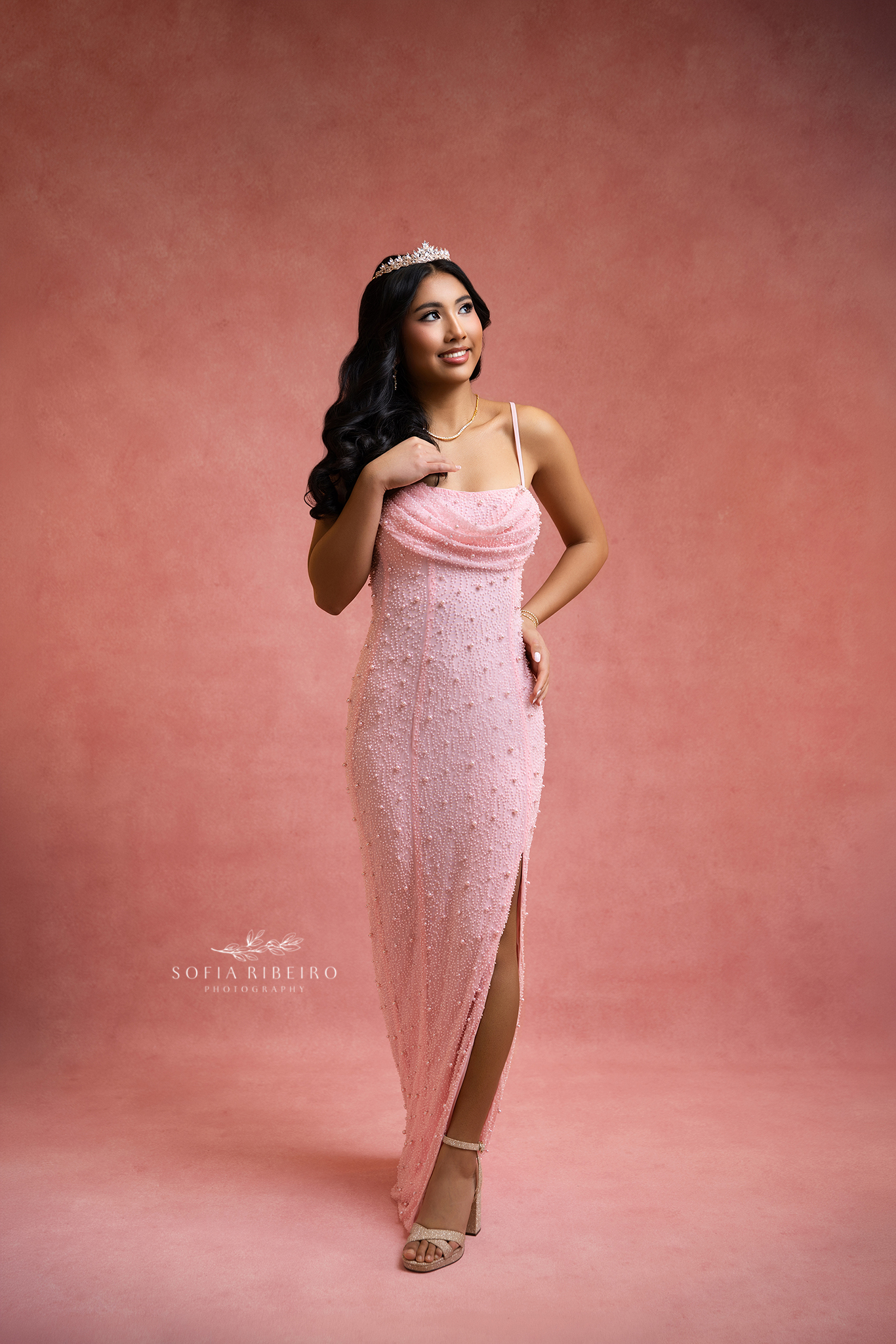 a simple pink beaded sweet sixteen gown for a special girl to celebrate her birthday