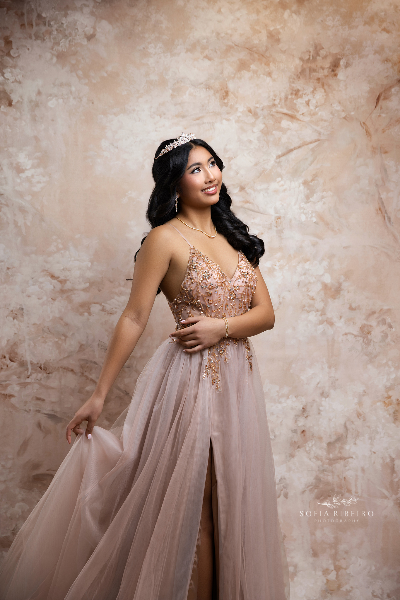 nj sweet sixteen photography in tones of peach and whimsical florals