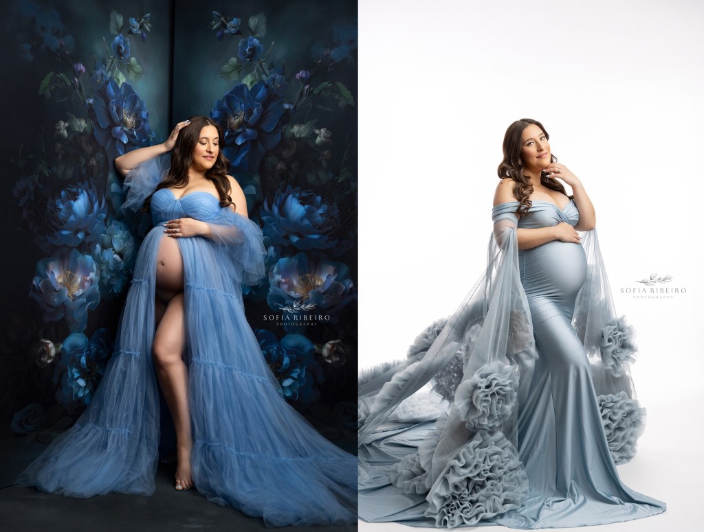 A Darling Maternity Session in Soft Neutrals & Blues