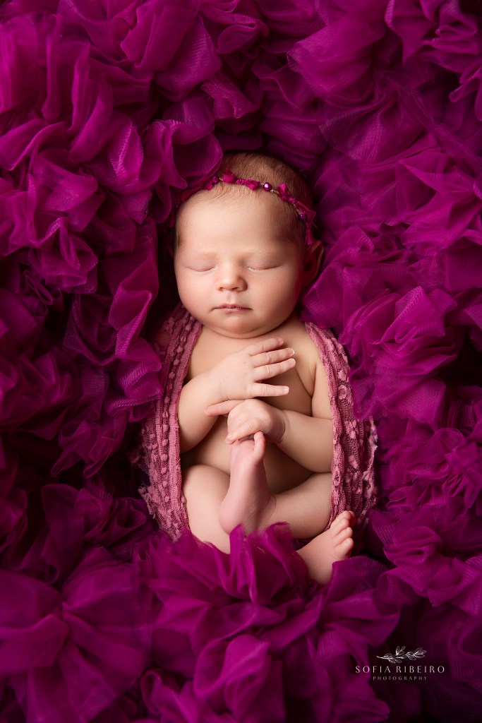 nj newborn photographer captures fine art images of baby in a bold pink color