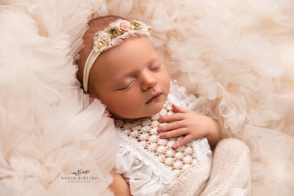 baby girl is snuggled in tulle during newborn photos